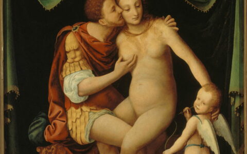 Mars and Venus, Attributed to Bernardino Lanino, oil on wood, 16th century