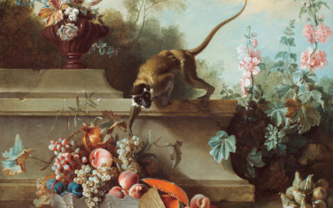 "Still Life with Monkey, Fruits, and Flowers" by Jean-Baptiste Oudry, 1724