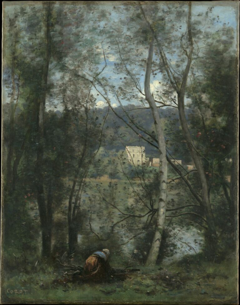 Une femme ramassant des fagots à Ville-d'Avray, par Camille Corot, vers 1871-1874