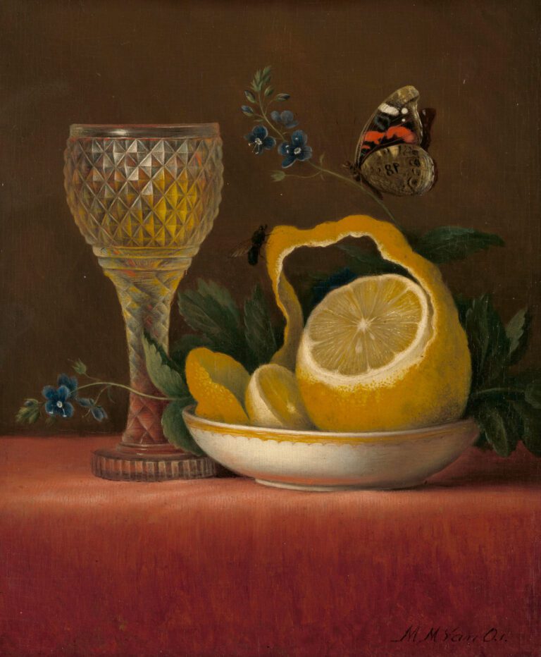 Nature morte au citron et au verre taillé, par Maria Margaretha van Os, en 1823-1826