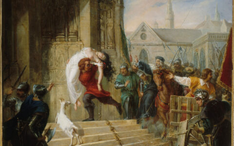 Quasimodo sauvant la Esmeralda des mains de ses bourreaux, par Eugénie Henry-Latil, en 1832