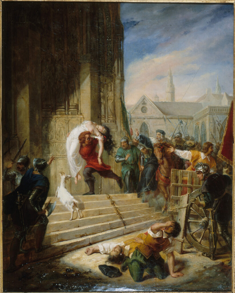 Quasimodo sauvant la Esmeralda des mains de ses bourreaux, par Eugénie Henry-Latil, en 1832