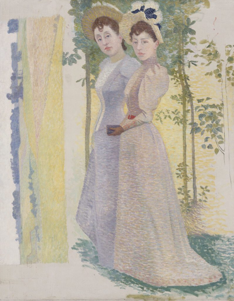 Aristide Maillol, un paysage champêtre et deux portraits de femmes élégantes dans un décor extérieur