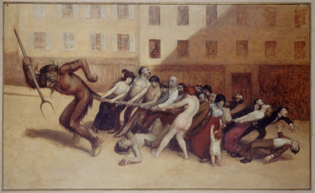 Les Parisiens tirant le diable par la queue, peint par Jean Vébert vers 1920