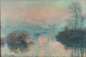 Soleil couchant sur la Seine à Lavacourt, effet d'hiver, par Claude Monet, en 1880