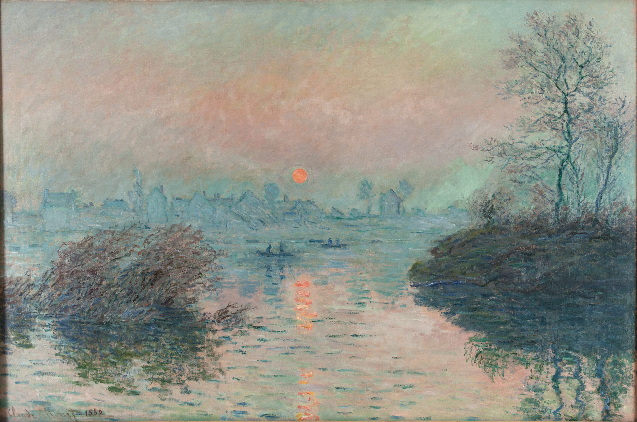 Soleil couchant sur la Seine à Lavacourt, effet d'hiver, par Claude Monet, en 1880