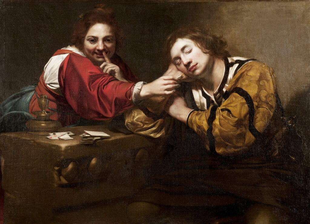 Dormeur réveillé par une jeune femme avec du feu, Nicolas Régnier, début des années 1620, Nationalmuseum, Stockholm, Photo: Linn Ahlgren, Domaine public