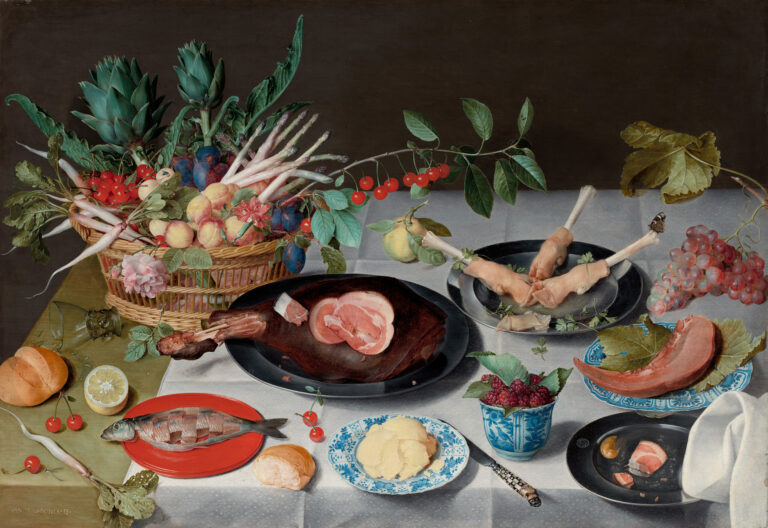 Still Life with Meat, Fish, Vegetables and Fruit, circa 1615-1620, by Jacob van Hulsdonck, Gift of Janice Hammond and Edward Hemmelgarn 2018.258