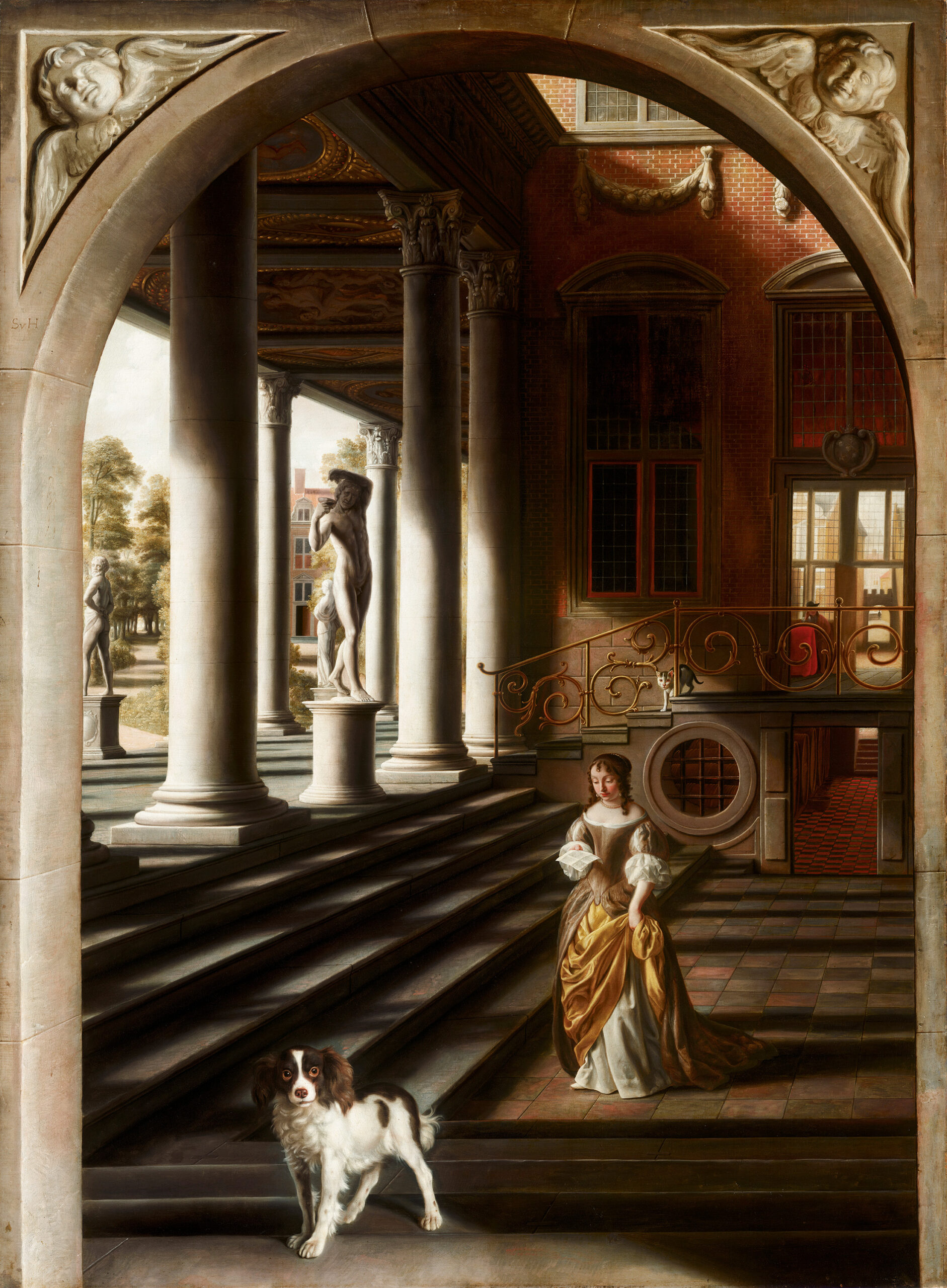 Vue en perspective avec une femme lisant une lettre, par Samuel van Hoogstraten, en 1670