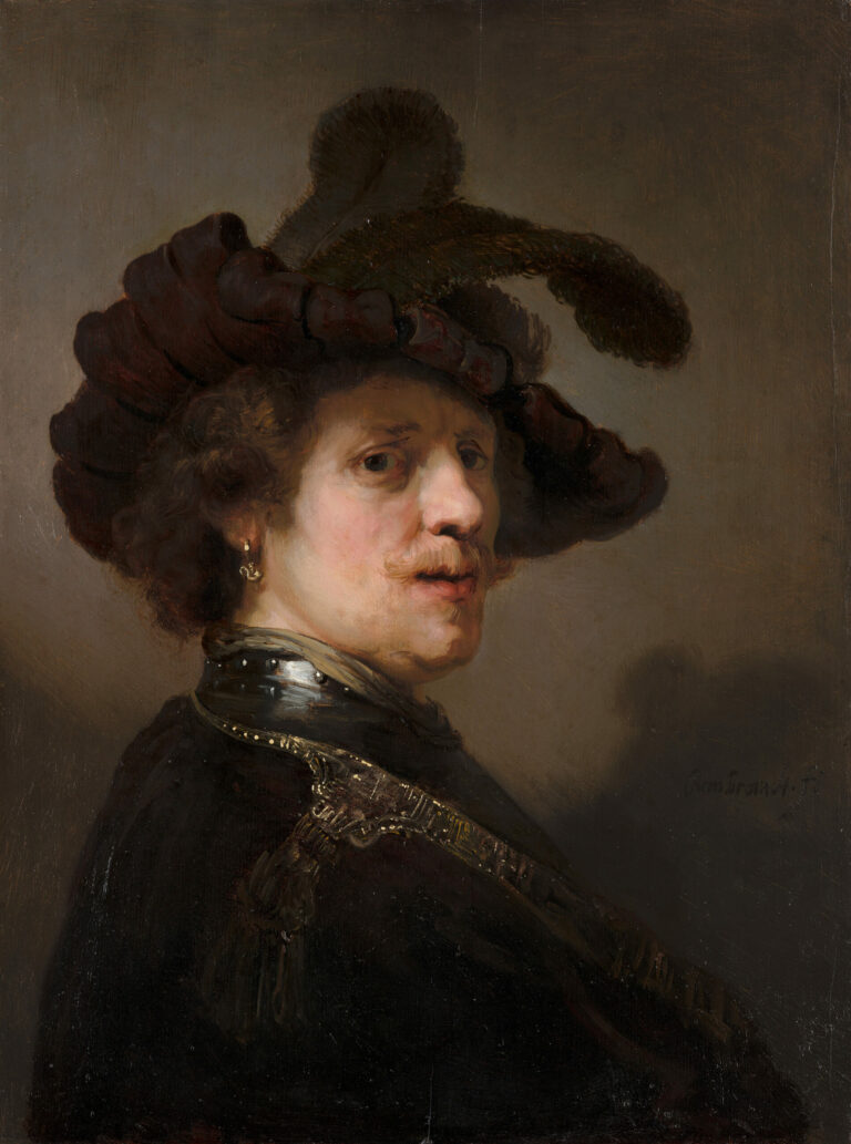 « Tronie » d'un homme au béret à plumes, par Rembrandt, vers 1635-1640