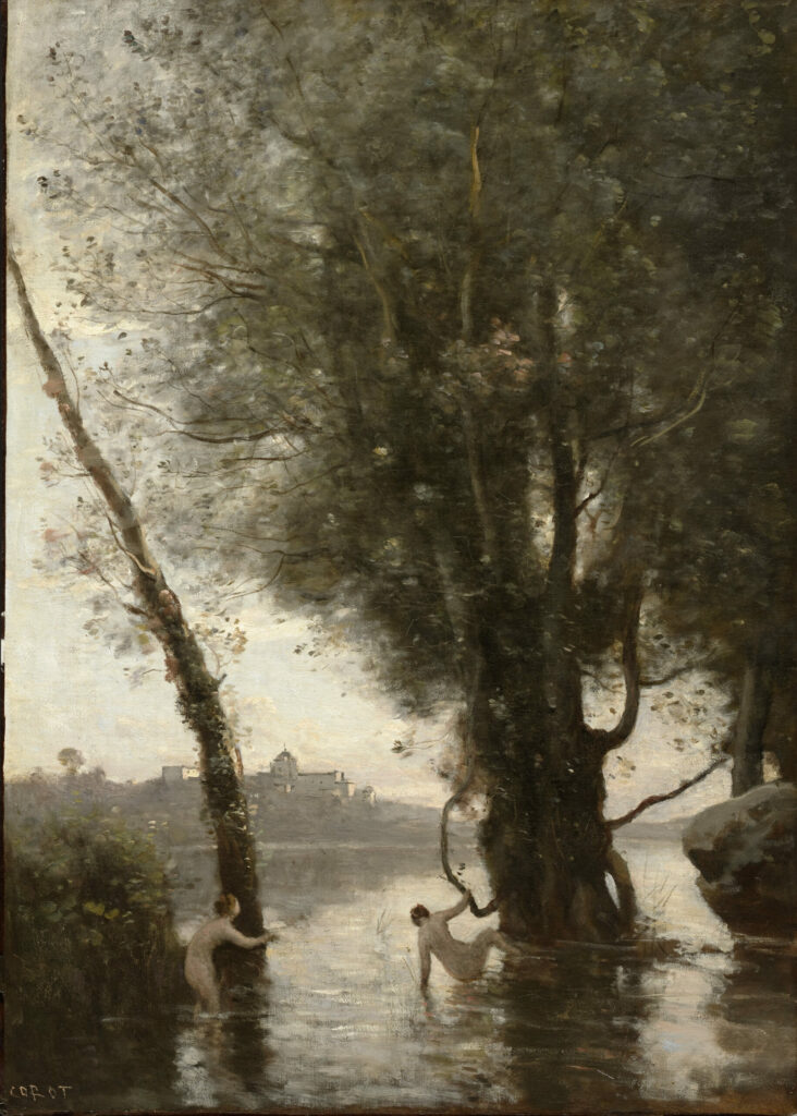 Jean-Baptiste-Camille Corot, Bathers of the Borromean Isles, c. 1865–70, oil on canvas. Clark Art Institute, 1955.537