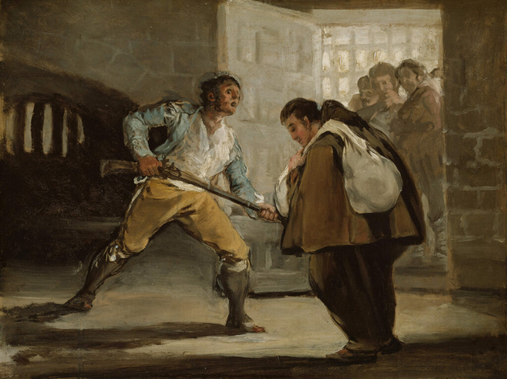 El Maragato Threatens Friar Pedro de Zaldivia with His Gun, c. 1806, by Francisco José de Goya y Lucientes