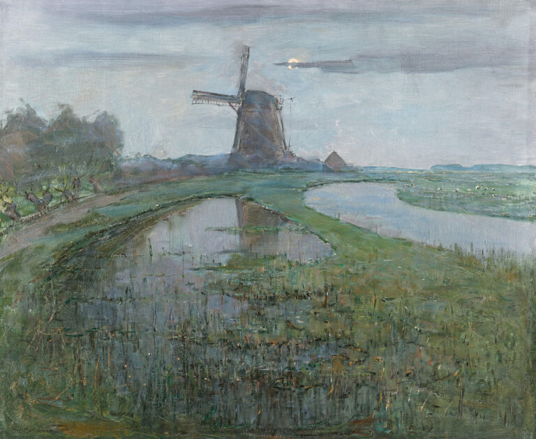 Moulin d'Oostzijdse au bord de la Gein au clair de lune, Piet Mondrian (signé par l'artiste), vers 1903