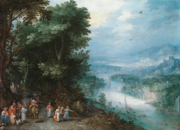 Jan Brueghel l'Ancien, Paysage fluvial, 1602, Collections de peinture de l'État de Bavière – Galerie d'État du château de Johannisburg, Aschaffenburg