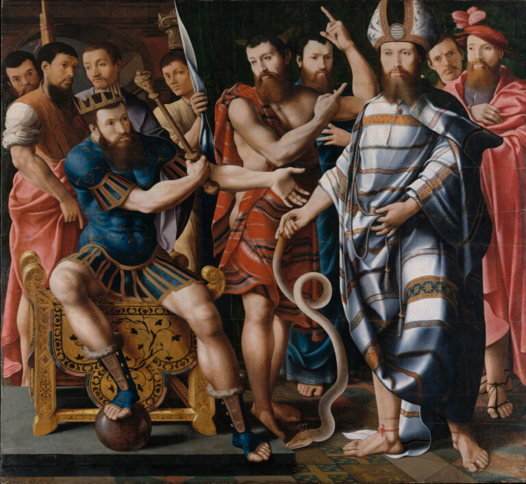 Moïse et Aaron devant Pharaon : une allégorie de la famille Dinteville, par le Maître de l'allégorie Dinteville, en 1537