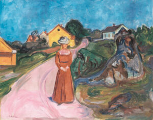 Edvard Munch, Femme en robe rouge (Rue d'Aasgaardstrand), vers 1902-1903