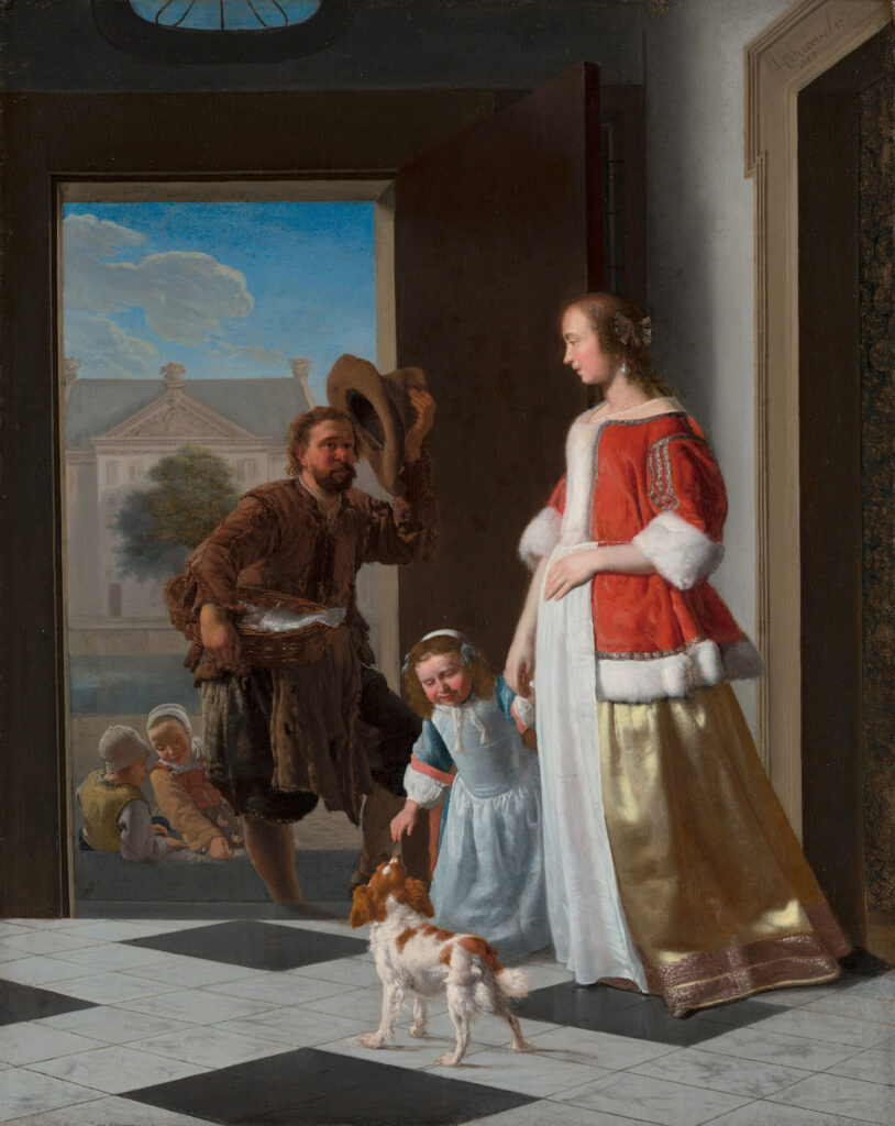 Jacob Ochtervelt, Un poissonnier à la porte, 1663
