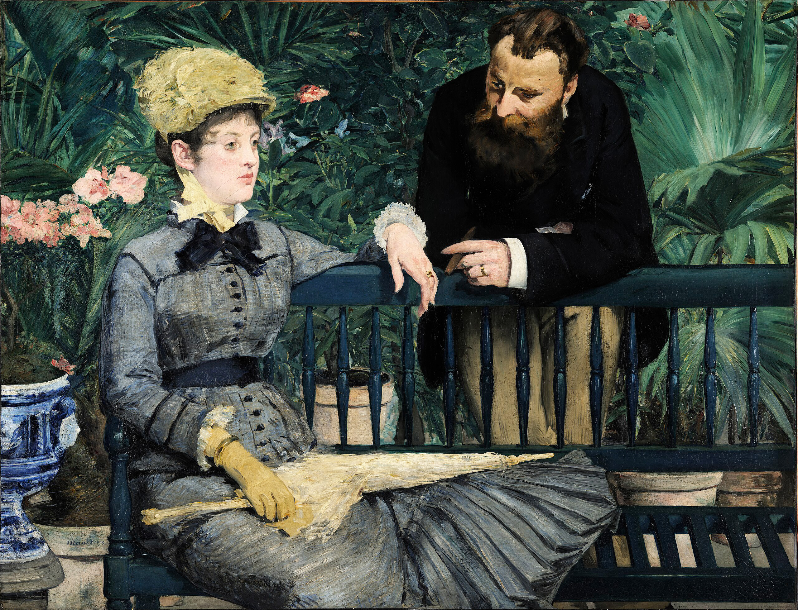 In the Conservatory, Édouard Manet, 1878-1879, Staatliche Museen zu Berlin, Alte Nationalgalerie / Jörg P. Anders Public Domain In the Conservatory, Édouard Manet, 1878-1879, Staatliche Museen zu Berlin, Alte Nationalgalerie / Jörg P. Anders Public Domain