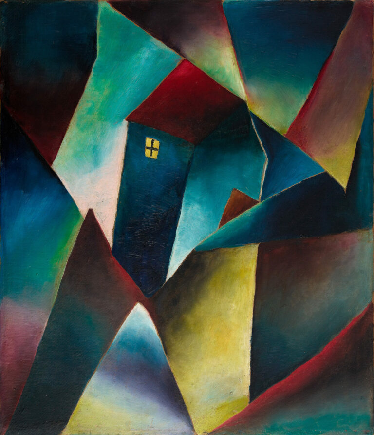 Image avec maison bleue, Arnold Topp, vers 1917, Staatliche Museen zu Berlin, Neue Nationalgalerie (Andres Kilger, Domaine Public)