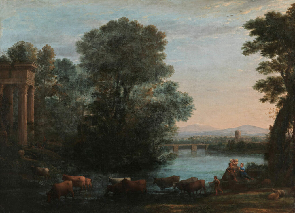 Idyllic Landscape at Sunset, Claude Lorrain (Claude Gellée), 1670, Alte Pinakothek, Bayerische Staatsgemäldesammlungen, Munich
