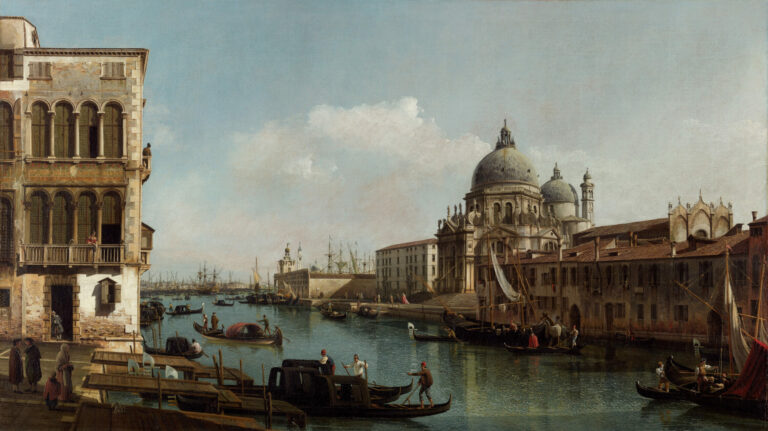 Vue du Grand Canal : Santa Maria della Salute et la Dogana depuis le Campo Santa Maria Zobenigo, Bernardo Bellotto, vers 1743, J. Paul Getty Museum, Los Angeles