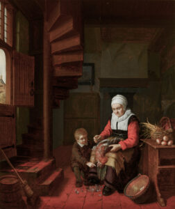 Vieille femme plumant un coq, Abraham de Pape, vers 1650, Mauritshuis, La Haye