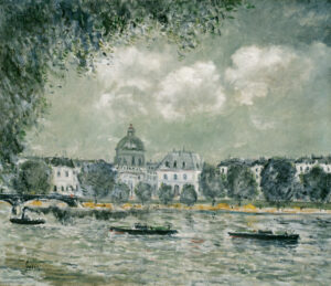 Paysage le long de la Seine avec l'Institut de France et le Pont des Arts à Paris, Alfred Sisley, vers 1875, The Art Institute of Chicago