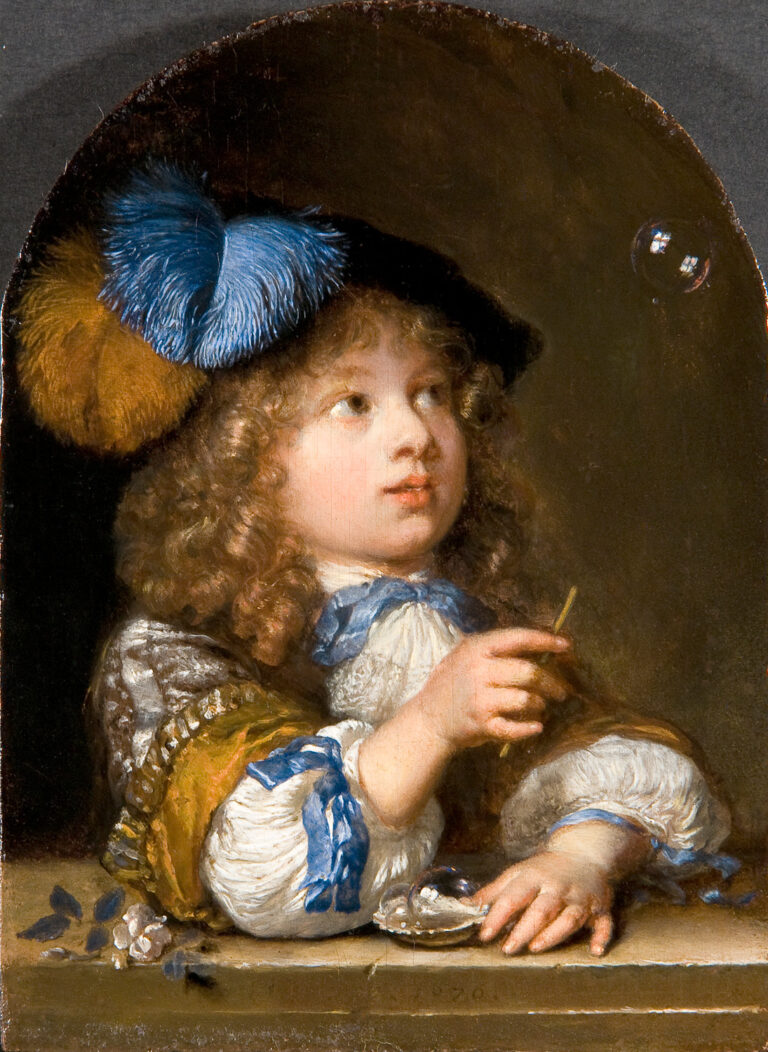A Boy Blowing Bubbles, Caspar Netscher, 1670, Mauritshuis, The Hague