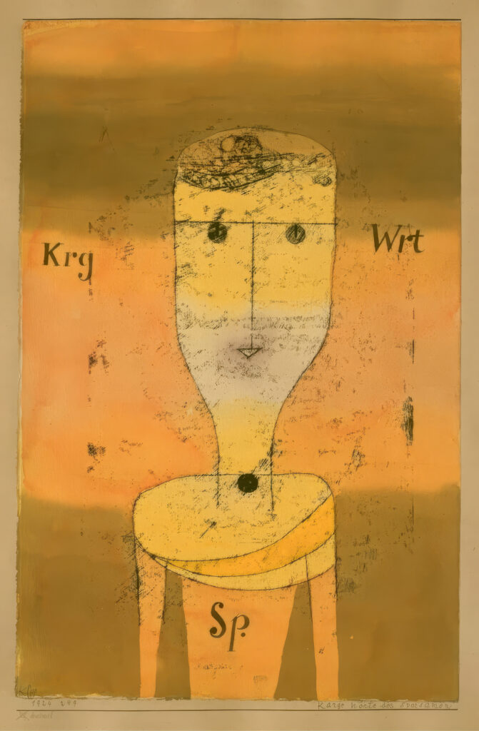 Paul Klee, Paroles éparses des économes, 1924, transfert d'huile et aquarelle sur papier marouflé sur carton, Musée Berggruen