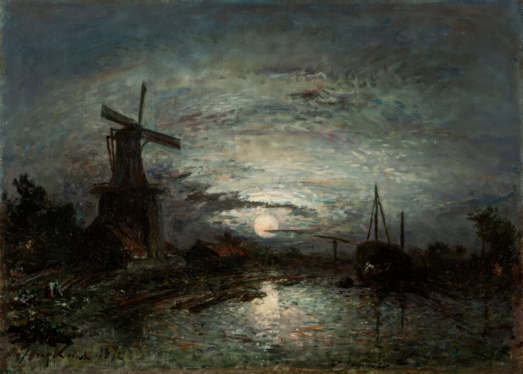 Moulin au bord d'une rivière, clair de lune, Johan Barthold Jongkind, 1872, Musée d'arts de Nantes
