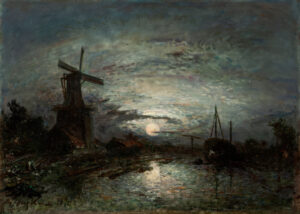Moulin au bord d'une rivière, clair de lune, Johan Barthold Jongkind, 1872, Musée d'arts de Nantes